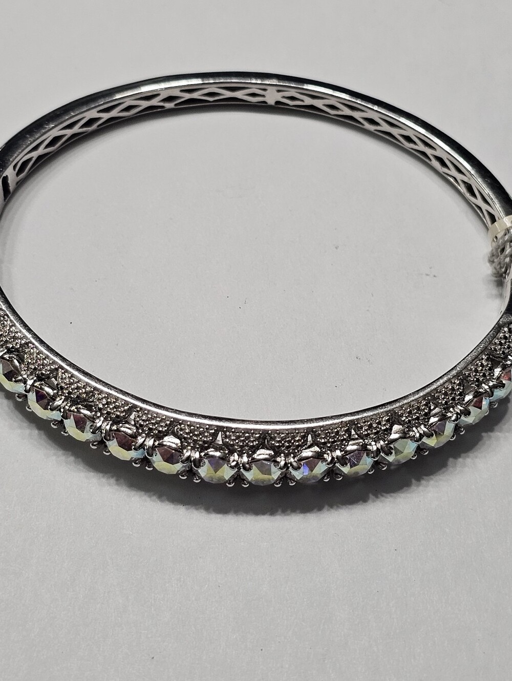 NWT STS Karis Platinum Bond Bangle w/ Swarovski Aurora Borealis Crystals